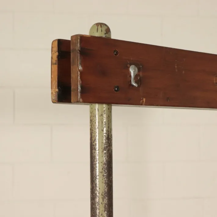 Pamono Vintage Locker Room Bench in Wood and Metal, Italy, 1960s