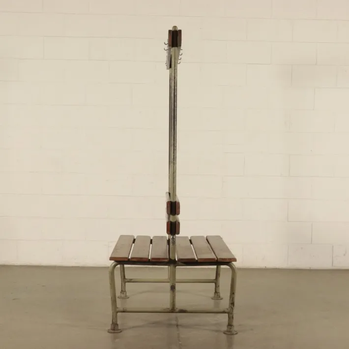 Pamono Vintage Locker Room Bench in Wood and Metal, Italy, 1960s