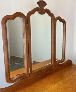Pamono Vintage Louis French Dressing Table with Mirror in Oak Sale
