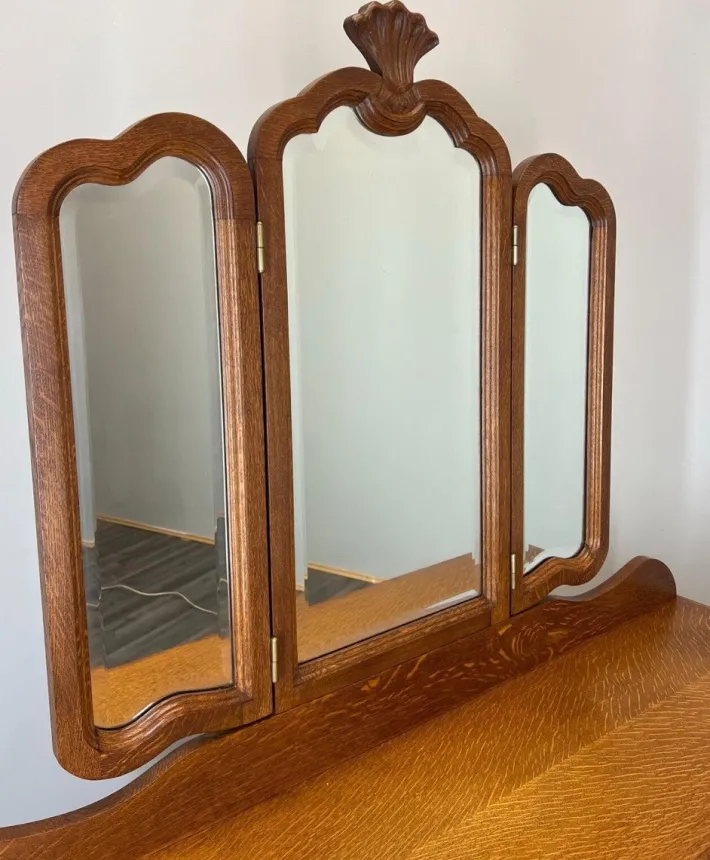 Pamono Vintage Louis French Dressing Table with Mirror in Oak Sale