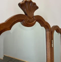 Pamono Vintage Louis French Dressing Table with Mirror in Oak Sale