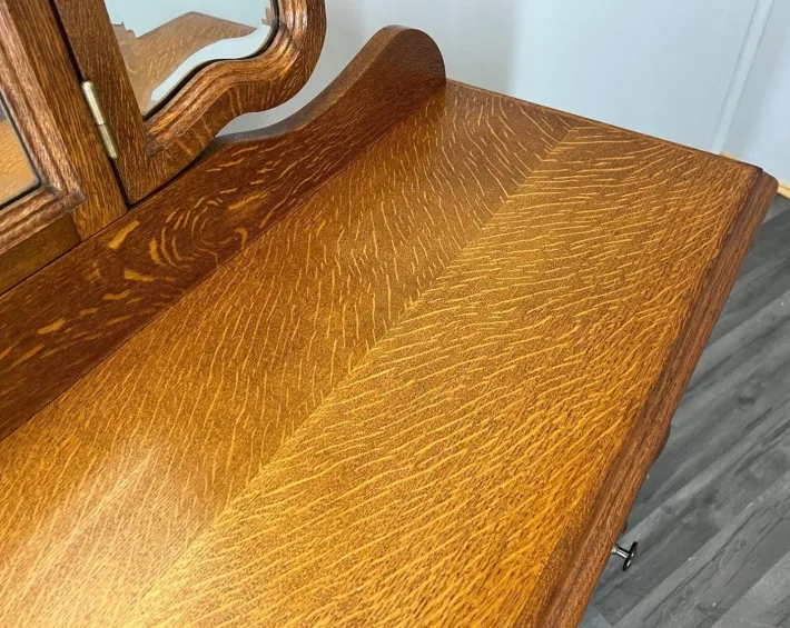 Pamono Vintage Louis French Dressing Table with Mirror in Oak Sale