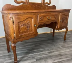 Pamono Vintage Louis French Dressing Table with Mirror in Oak Sale