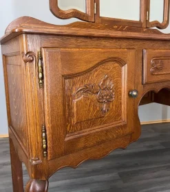 Pamono Vintage Louis French Dressing Table with Mirror in Oak Sale