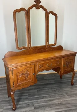 Pamono Vintage Louis French Dressing Table with Mirror in Oak Sale