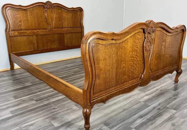 Pamono Vintage Louis XV Double Bed Frame in Oak Sale