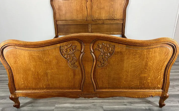 Pamono Vintage Louis XV French Double Bed in Oak Sale