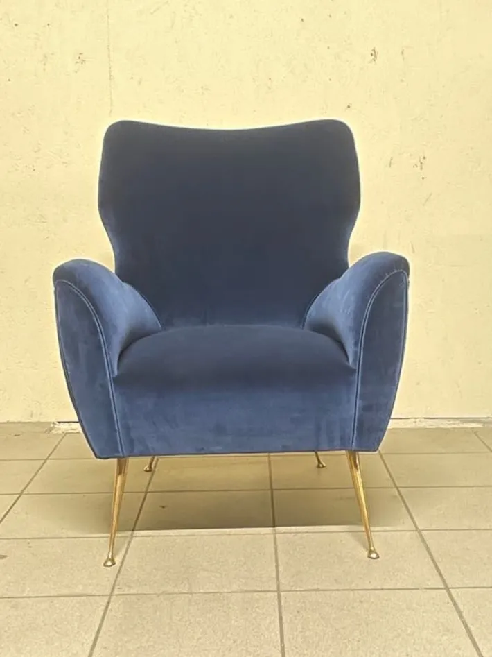 Pamono Vintage Lounge Chair in Blue Velvet, 1950s New