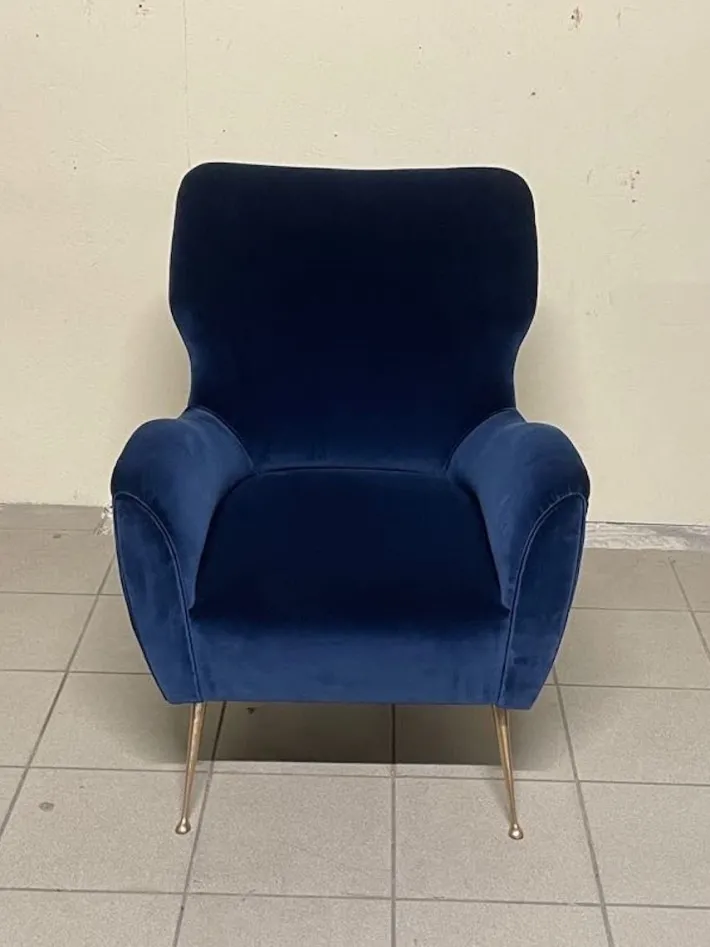 Pamono Vintage Lounge Chair in Blue Velvet, 1950s New