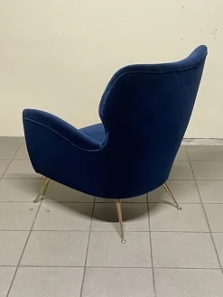 Pamono Vintage Lounge Chair in Blue Velvet, 1950s New