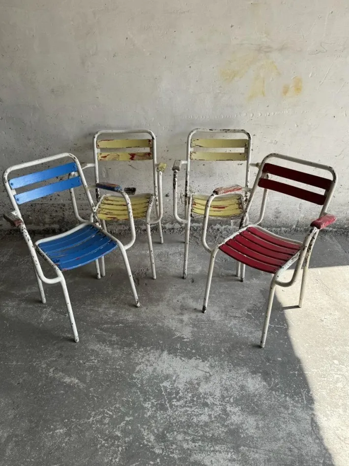 Pamono Vintage Metal and Wooden Seating Garden Armchairs, 1970s, Set of 4 Outlet