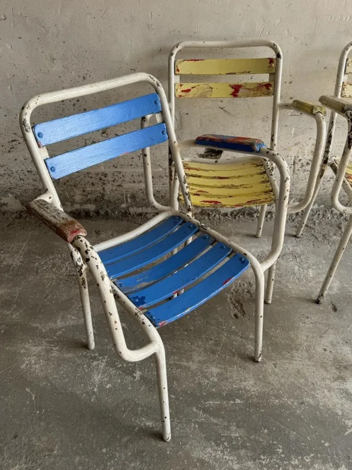 Pamono Vintage Metal and Wooden Seating Garden Armchairs, 1970s, Set of 4 Outlet