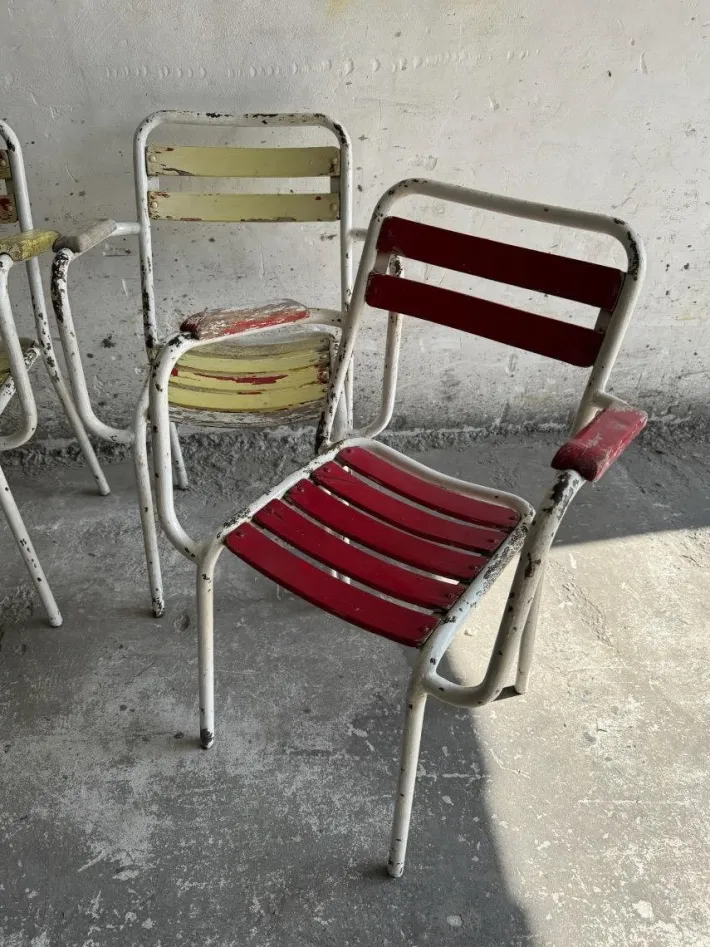 Pamono Vintage Metal and Wooden Seating Garden Armchairs, 1970s, Set of 4 Outlet