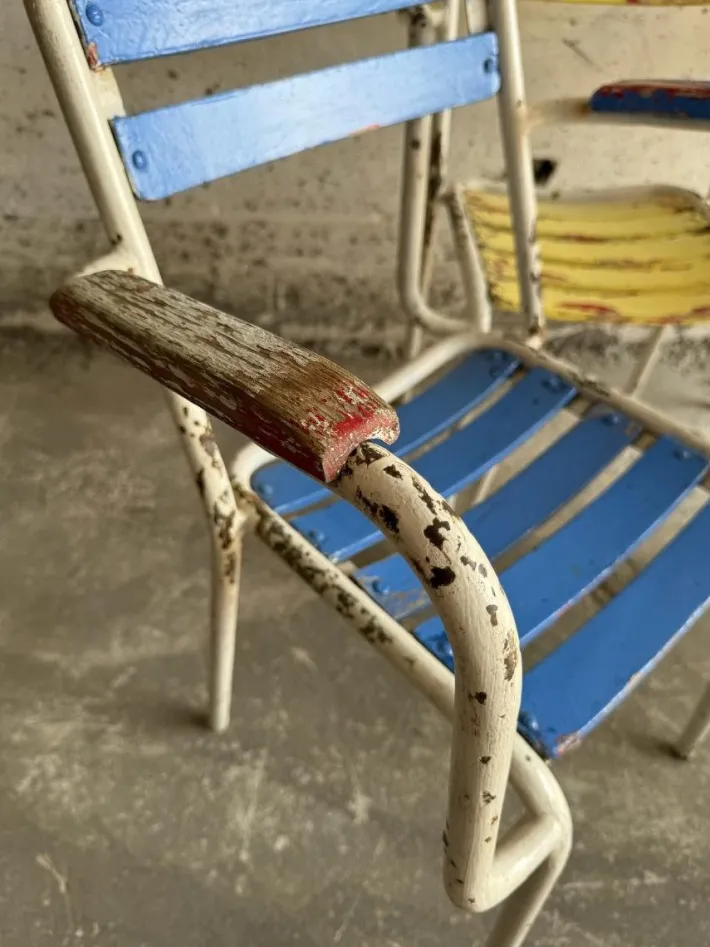 Pamono Vintage Metal and Wooden Seating Garden Armchairs, 1970s, Set of 4 Outlet