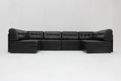 Pamono Vintage Modular Sectional Sofa in Black Leather, 1970s, Set of 6 Outlet