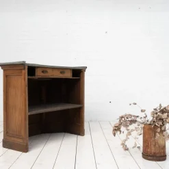 Pamono Vintage Oak and Zinc Counter, France, 1920