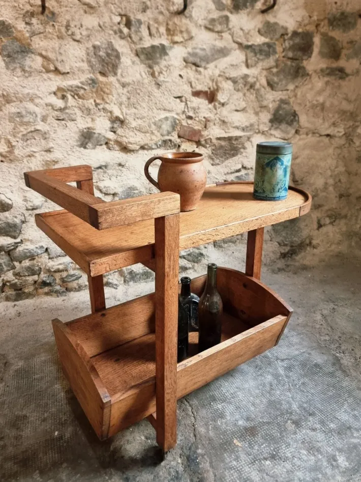 Pamono Vintage Oak Bar Trolley, France, 1950s Sale
