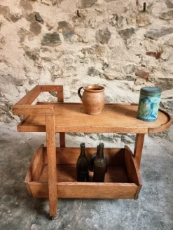 Pamono Vintage Oak Bar Trolley, France, 1950s Sale