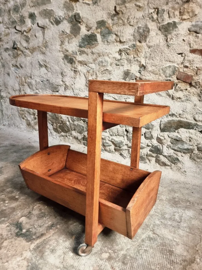 Pamono Vintage Oak Bar Trolley, France, 1950s Sale
