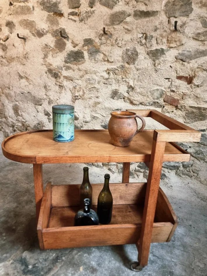 Pamono Vintage Oak Bar Trolley, France, 1950s Sale