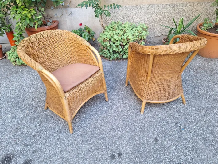 Pamono Vintage Outdoor Armchairs in Rattan and Bamboo, 1960s, Set of 2 Clearance