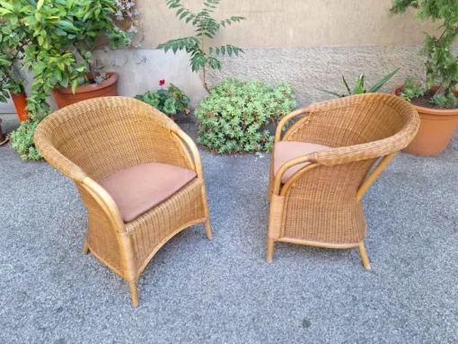Pamono Vintage Outdoor Armchairs in Rattan and Bamboo, 1960s, Set of 2 Clearance