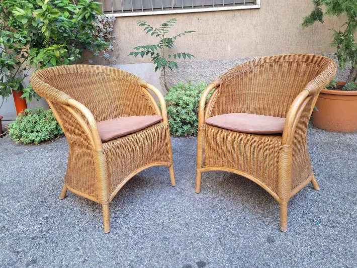 Pamono Vintage Outdoor Armchairs in Rattan and Bamboo, 1960s, Set of 2 Clearance