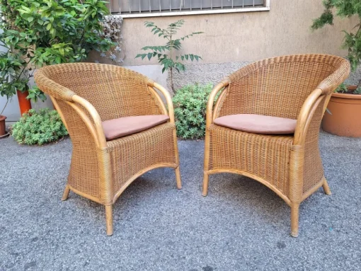 Pamono Vintage Outdoor Armchairs in Rattan and Bamboo, 1960s, Set of 2 Clearance