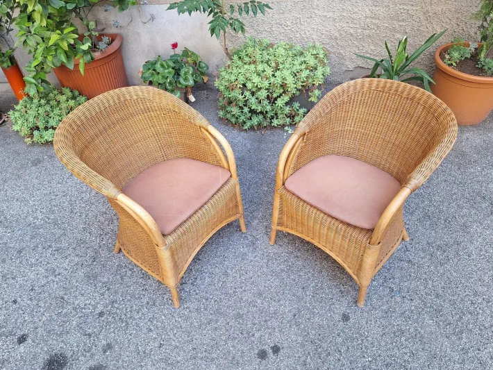 Pamono Vintage Outdoor Armchairs in Rattan and Bamboo, 1960s, Set of 2 Clearance