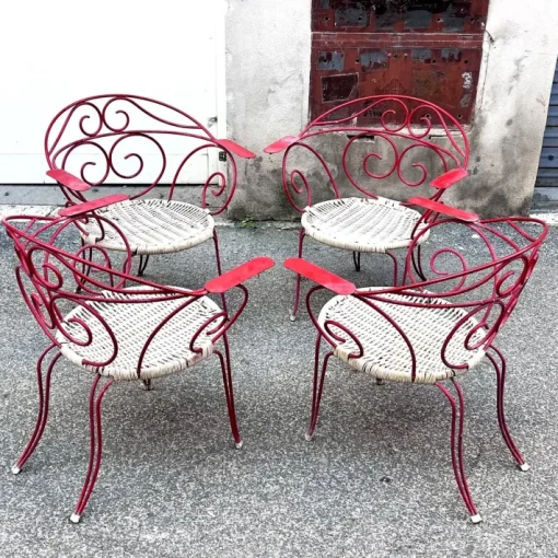 Pamono Vintage Outdoor Chairs with Lacquered Metal Structure, 1960s, Set of 4 New