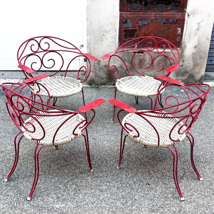 Pamono Vintage Outdoor Chairs with Lacquered Metal Structure, 1960s, Set of 4 New