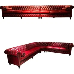 Pamono Vintage Oxblood Red Chesterfield Corner Couch