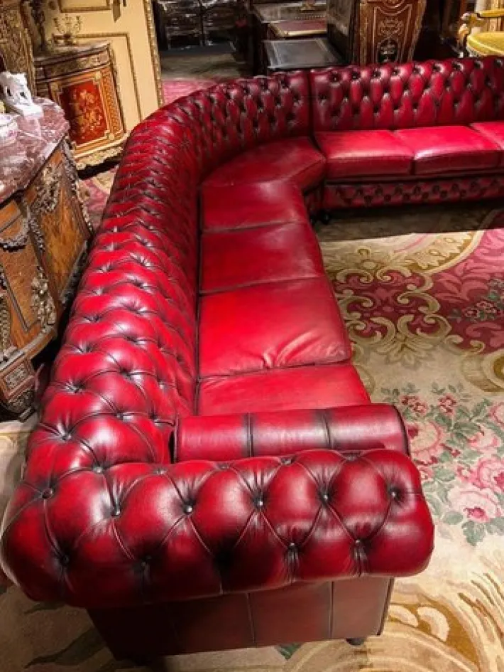Pamono Vintage Oxblood Red Chesterfield Corner Couch