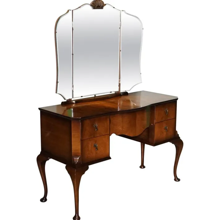 Pamono Vintage Queen Anne Style Legs Dressing Table with Large Mirror Best