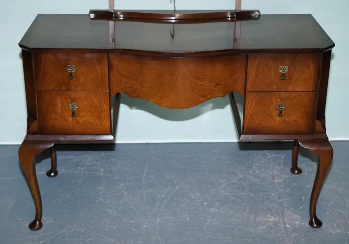 Pamono Vintage Queen Anne Style Legs Dressing Table with Large Mirror Best