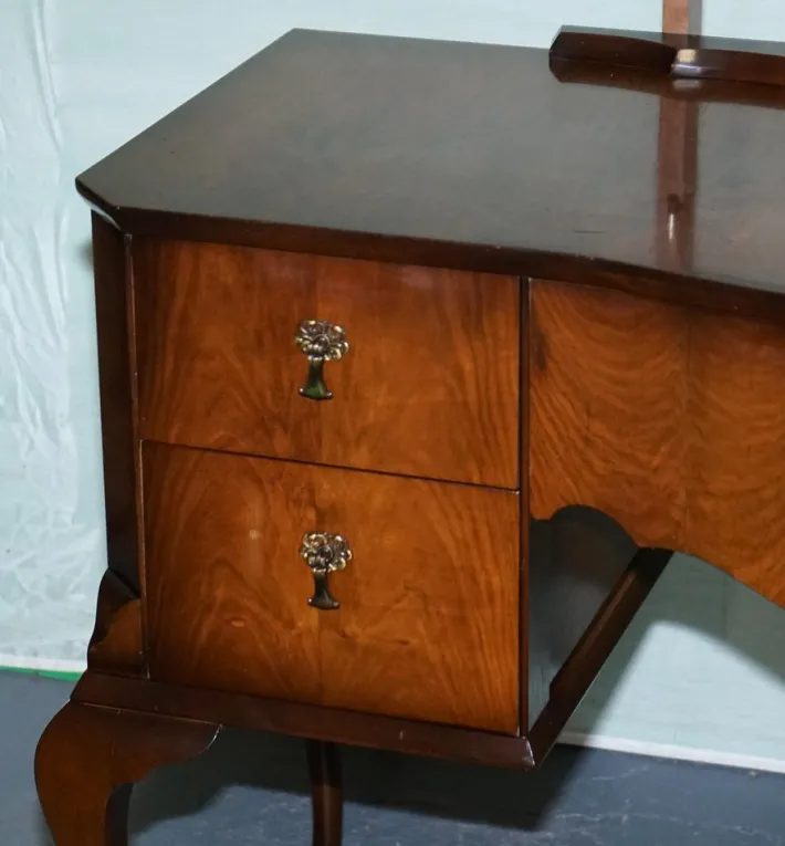 Pamono Vintage Queen Anne Style Legs Dressing Table with Large Mirror Best