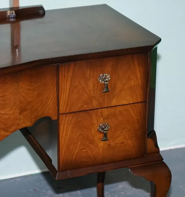 Pamono Vintage Queen Anne Style Legs Dressing Table with Large Mirror Best