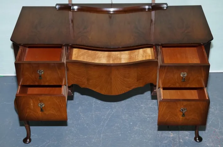 Pamono Vintage Queen Anne Style Legs Dressing Table with Large Mirror Best