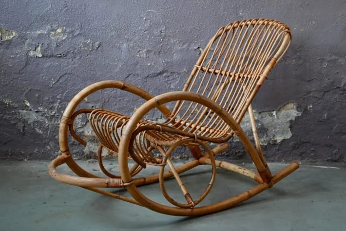Pamono Vintage Rattan Rocking Chair Hot