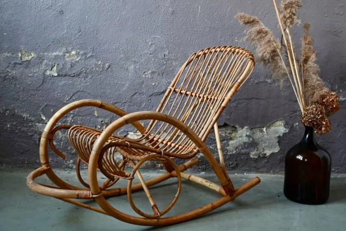 Pamono Vintage Rattan Rocking Chair Hot