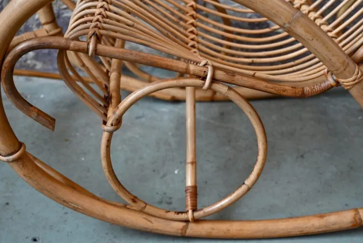 Pamono Vintage Rattan Rocking Chair Hot
