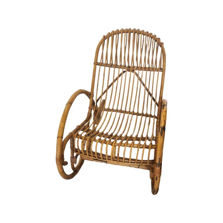 Pamono Vintage Rattan Rocking Chair with Cushion, 1960s Outlet