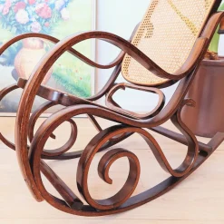 Pamono Vintage Rattan Rocking Chair in the style of Thonet, 1970s
