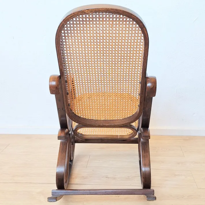 Pamono Vintage Rattan Rocking Chair in the style of Thonet, 1970s