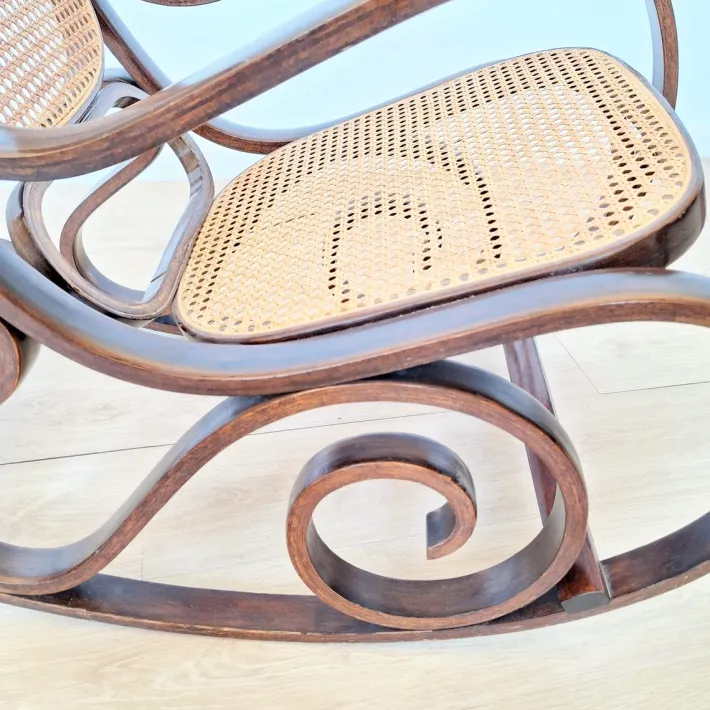 Pamono Vintage Rattan Rocking Chair in the style of Thonet, 1970s