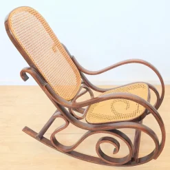 Pamono Vintage Rattan Rocking Chair in the style of Thonet, 1970s