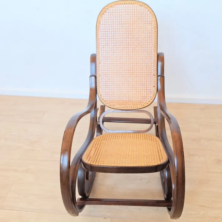 Pamono Vintage Rattan Rocking Chair in the style of Thonet, 1970s