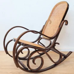 Pamono Vintage Rattan Rocking Chair in the style of Thonet, 1970s