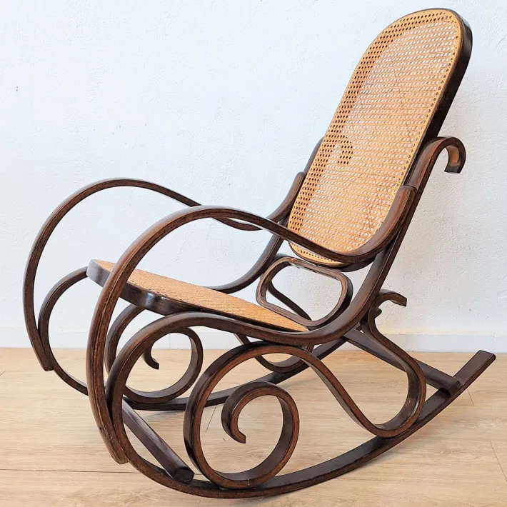 Pamono Vintage Rattan Rocking Chair in the style of Thonet, 1970s