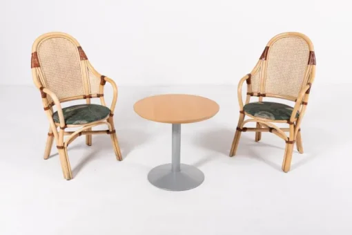 Pamono Vintage Rattan-Bamboo Indoor/Outdoor Chairs with Table, 1970s, Set of 3